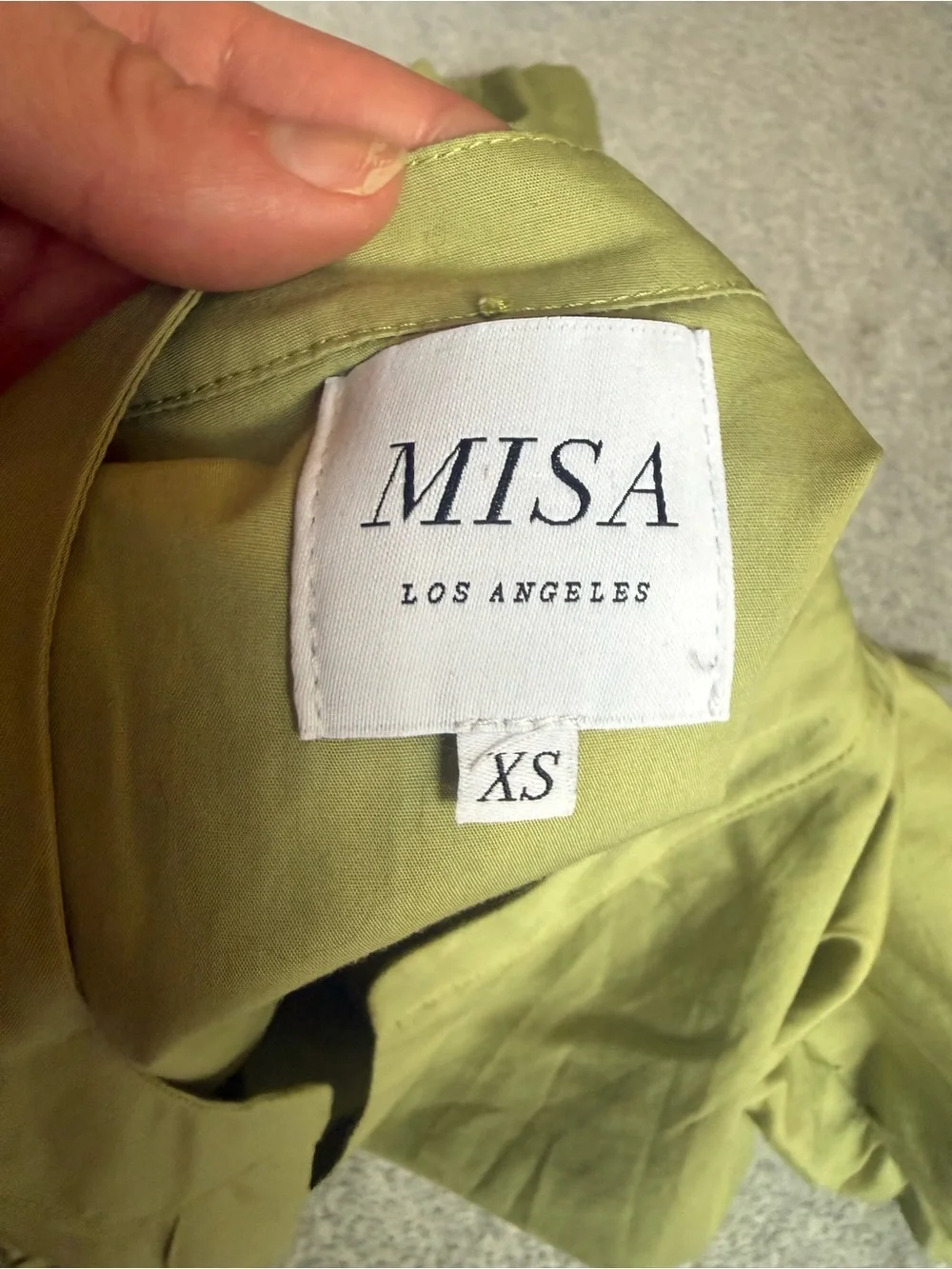 Misa Los Angeles Olive V-Neck Puff Sleeve Dress with Braided Waist Tie - Picture 3 of 3